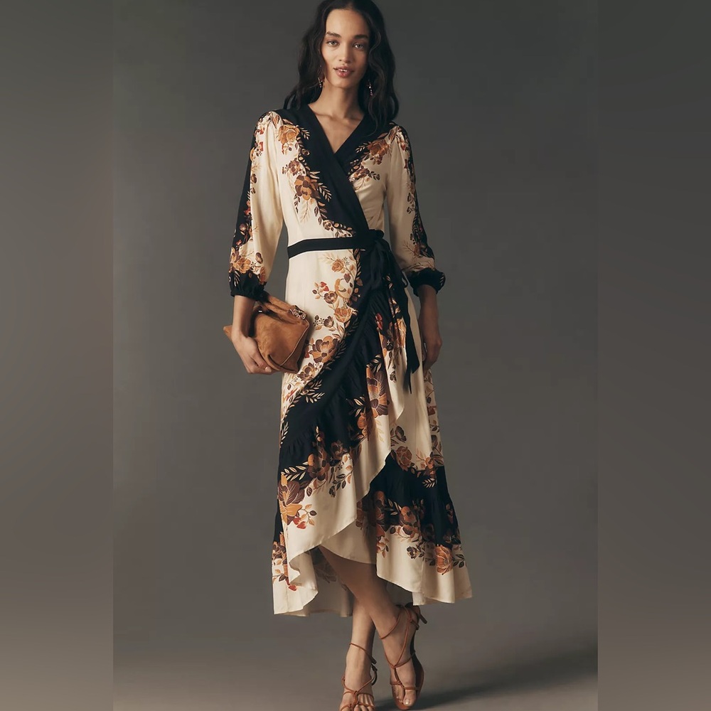 NWT Farm Rio Floral Wrap Midi dress in size Small